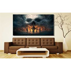 skull and bones ship pirate canvas wall art,pirate