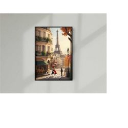 paris travel print, paris travel poster, eiffel tower paris france, paris scene