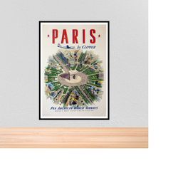 vintage travel poster paris, vintage travel print of paris france, a4, a3, 12x16, 12x18,