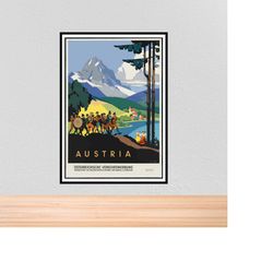 vintage travel poster austria, vintage travel print of the austrian alps, a4, a3, 12x16, 12x18,