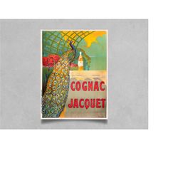 cognac jacquet by bouchet vintage poster print - french spirits art decor - liquor wall art - home bar decor - retro cog