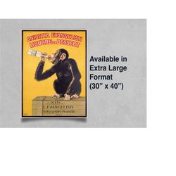 anisetta evangelisti, carlo biscaretti di ruffia - monkey drinking 1925 poster reprint - vintage liquor advertisement