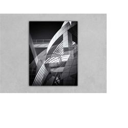 arched gray terrace reflected in a window architectural poster reprint home decor wall art office decor