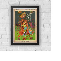 the tower print vintage advert vintage style magazine retro print- home deco poster a3 tarot tarot card major arcana bal