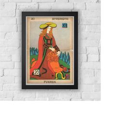strength print vintage advert vintage style magazine retro print- home deco poster a3 tarot tarot card major arcana balb