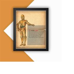 star wars c-3po abc print vintage advert vintage style magazine retro print- home deco poster 11x14 inch short poem alph