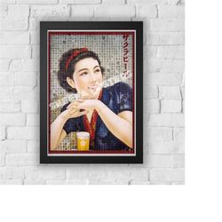 geisha beer japanese print vintage advert vintage style magazine retro print- home deco poster a3