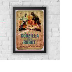godzilla vs robot japanese print vintage advert vintage style magazine retro print- home deco poster a3