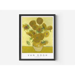 vincent van gogh, sunflowers, mid-century art poster, famous