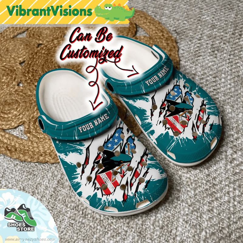 Personalized Sanjo Shark American Flag Clog Hockey Crocs Shoes 0