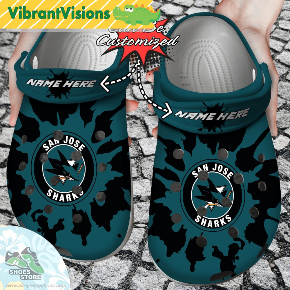 Personalized San Jose Sharks Color Splash Clog Shoes Hockey Crocs Shoes 0
