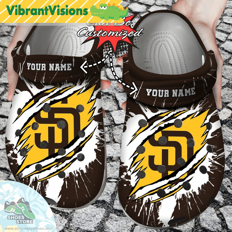 Personalized San Diego Padres Ripped Claw Clog Shoes Baseball Crocs Shoes 0