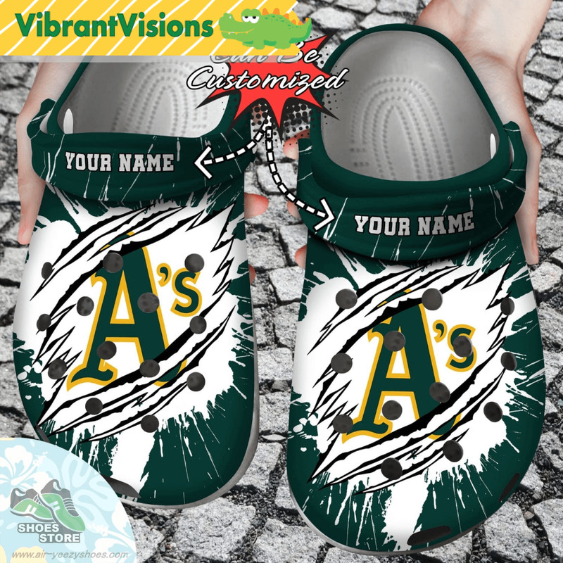 Personalized Oakland Athletics Ripped Claw Clog Shoes Baseball Crocs Shoes 0