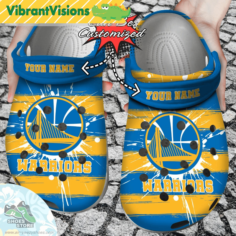 Personalized Golden State Warriors Spoon Graphics Watercolour Clog Shoes Basketball Crocs Shoes 0