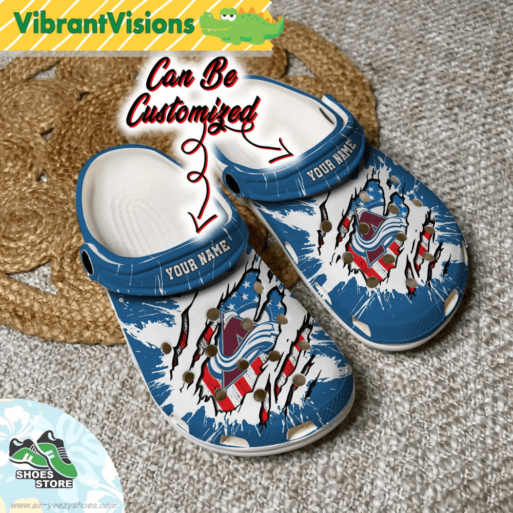 Personalized Colorado Avalanche American Flag Clog Hockey Crocs Shoes 0