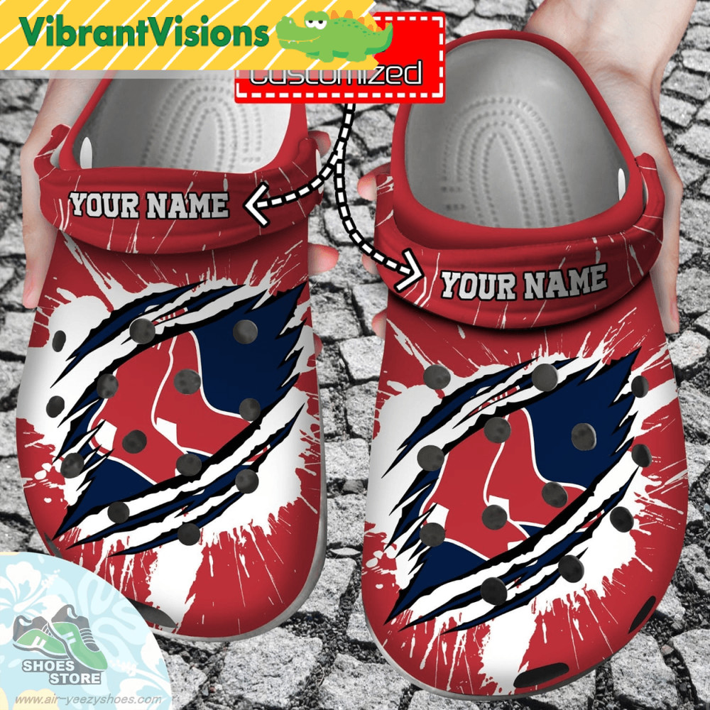 Personalized Boston Red Sox Ripped Claw Clog Shoes Baseball Crocs Shoes 0