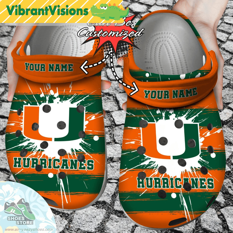 Miami Hurricanes Sport University Spoon Graphics Watercolour Clog Shoes Football Custom Crocs Shoes 0