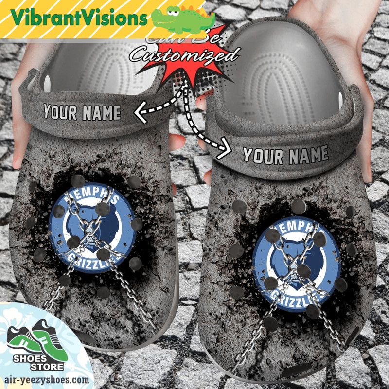 Memphis Grizzlies Personalized Chain Breaking Wall Clog Shoes Basketball Crocs 0