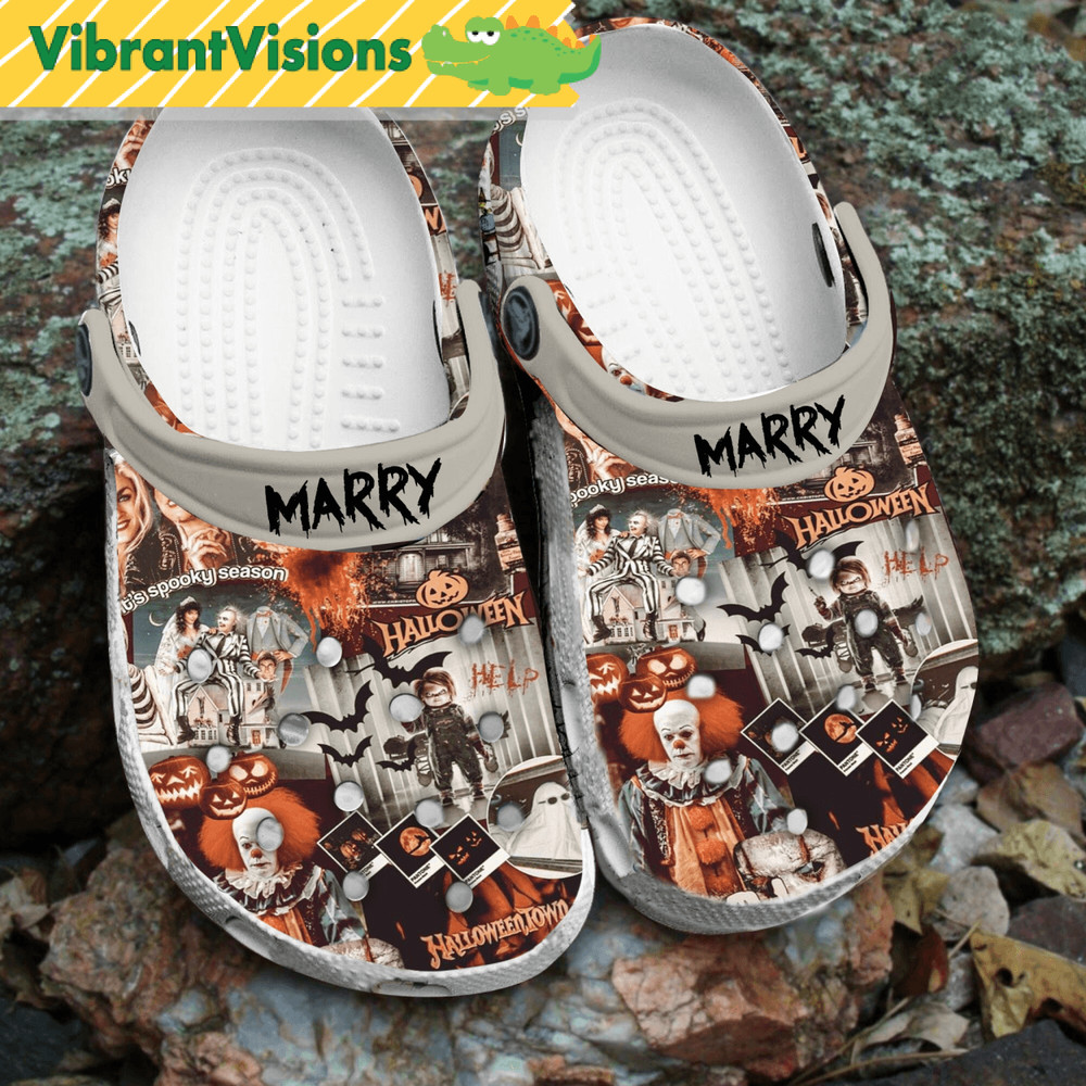 Horror Fall Vintage Scary Faces Personalised Crocs Clog Shoes 0