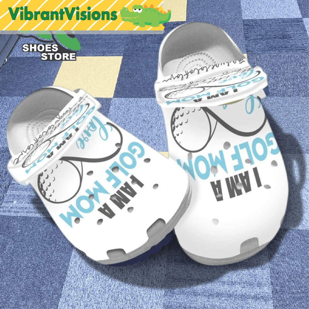Golf Mom Blue Argyle I Am A Golf Mom With A Little But Crazy Crocs Shoes 0