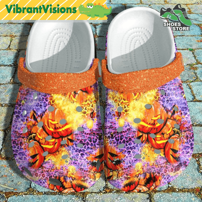 Glitter Leopard Pumpkin Crocs Shoes Spooky Season Pattern Crocs Shoes 0