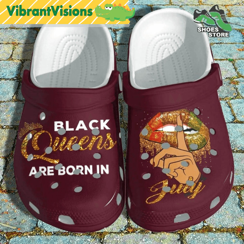 Glitter Black Queen Are Born In July Birthday Crocs Shoes Africa Women Lips Shoes Thanksgiving 0