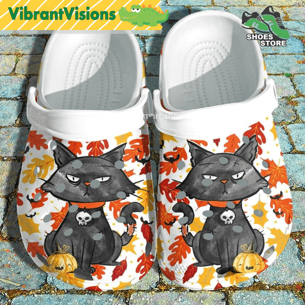 Gangster Cat Wear Skull Crocs Shoes Autumn Fall Pumpkin Crocs Shoes Niece 0