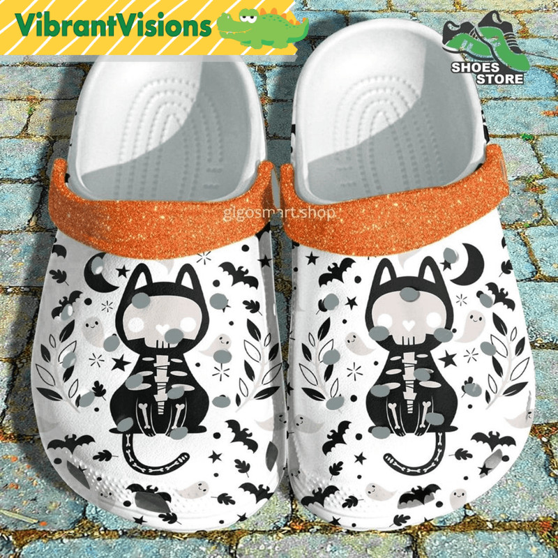 Funny Cat Skeleton Crocs Shoes Halloween Sticker Pattern Crocs Shoes 0