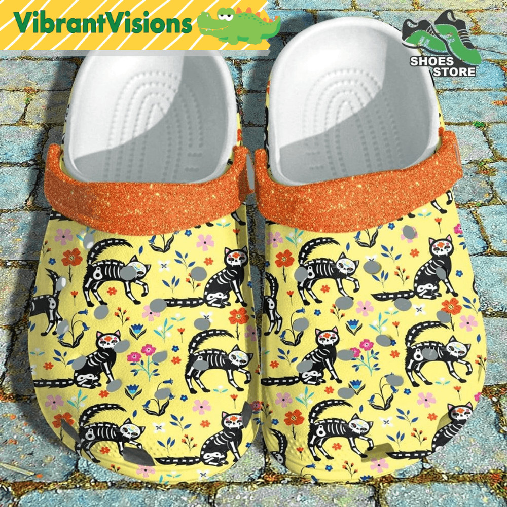 Funny Cat Cosplay Halloween Crocs Shoes Flower Cat Skellington Crocs Shoes Gift Christmas Aunt 0