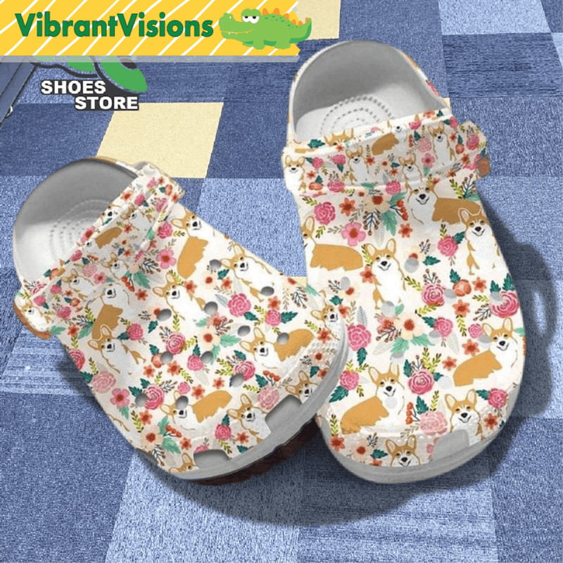 Floral Corgy Slippers Floral Corgi Dog Pattern Printed Dog Mom Crocs Shoes 0