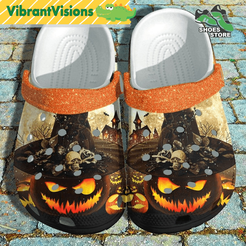 Evil Pumpkin Witch Hat Crocs Shoes Moon Night Skull Halloween Crocs Shoes 0