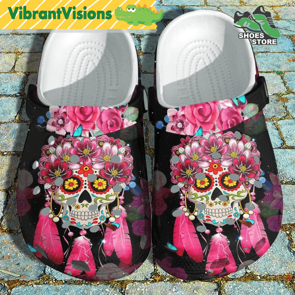 Cute Sugar Skull Mexican Girl Crocs Shoes Sugar Skull Rose Flower Crocs Shoes 0