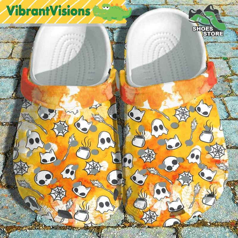 Cat Skull Halloween Sticker Crocs Shoes Clogs Cute Chibi Skeleton Crocs Shoes 0