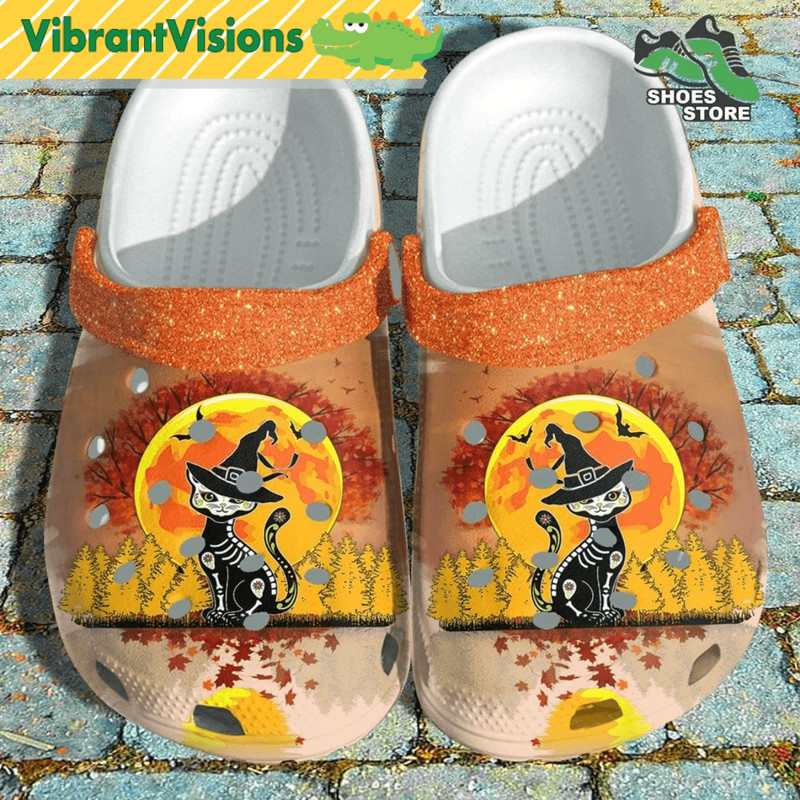 Cat Skeleton Sugar Skull Crocs Shoes Moon Mexican Cat Halloween Crocs Shoes 0