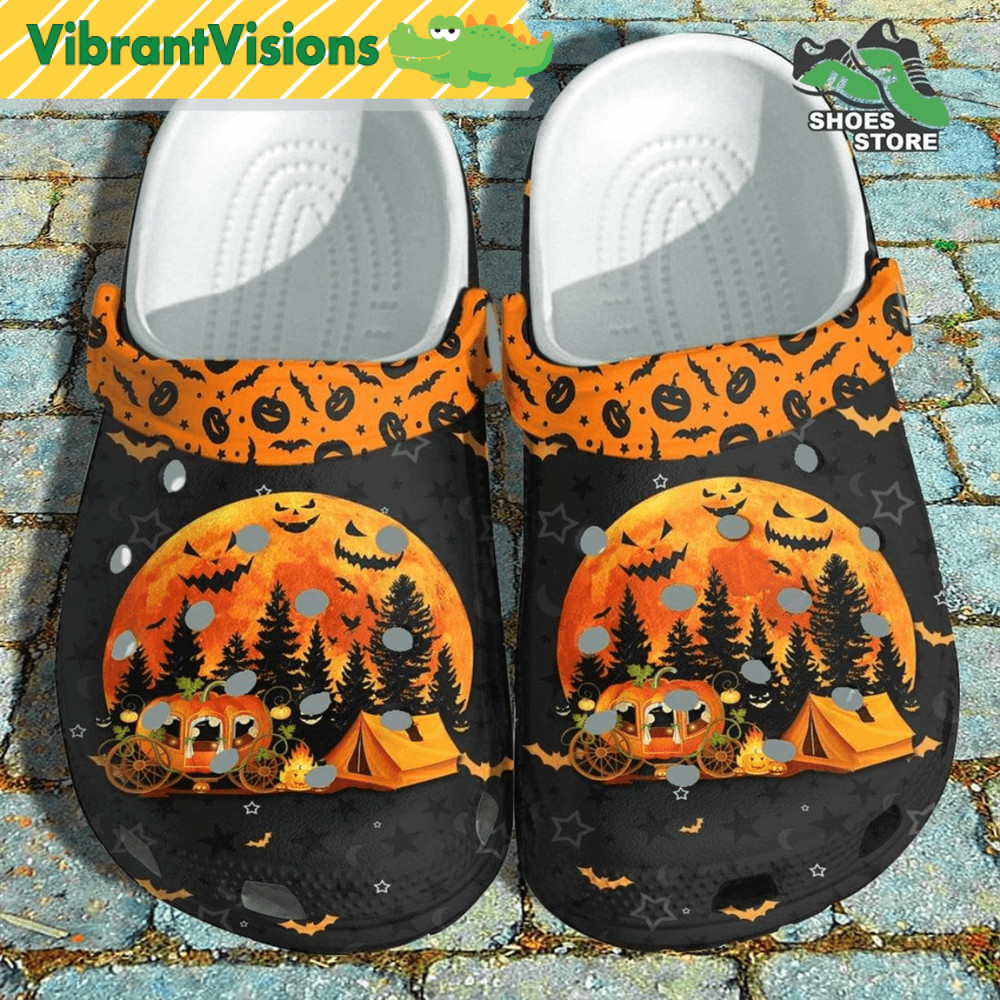 Camping Bus Halloween Pumpkin Camping Crocs Gift Witch Moon Camp Crocs 0