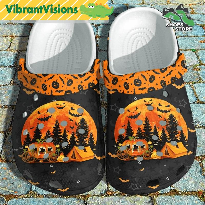 Camping Bus Halloween Pumpkin Camping Crocs Gift Witch Moon Camp Crocs 0
