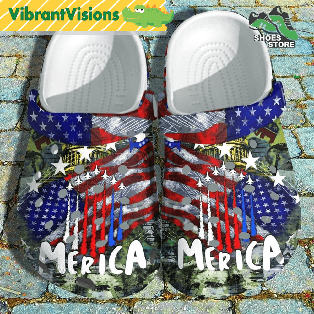 Camo Military Aircraft 4th Of July Crocs Shoes America Flag Planes Merica Veterans Crocs Shoes 0