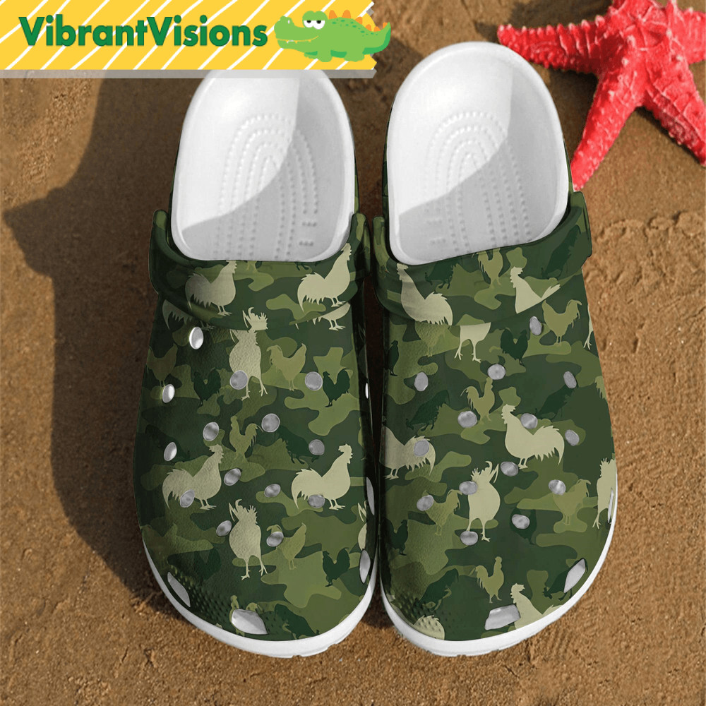 Camo Chicken Funny Comfortable Water For Summer Lover Gift Farm Animals Crocs Clog Shoes 0