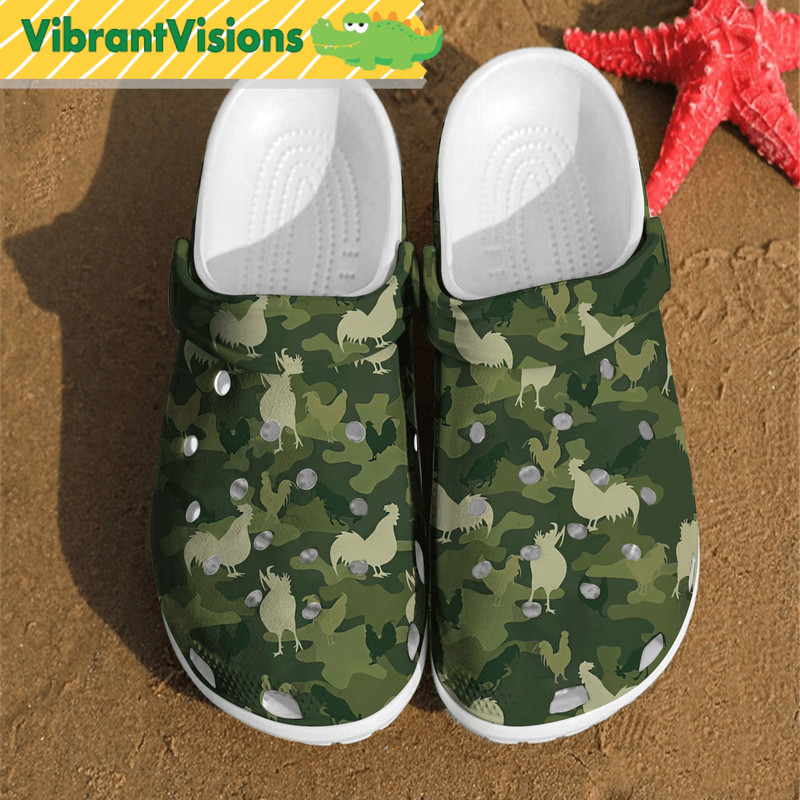 Camo Chicken Funny Comfortable Water For Summer Lover Gift Farm Animals Crocs Clog Shoes 0