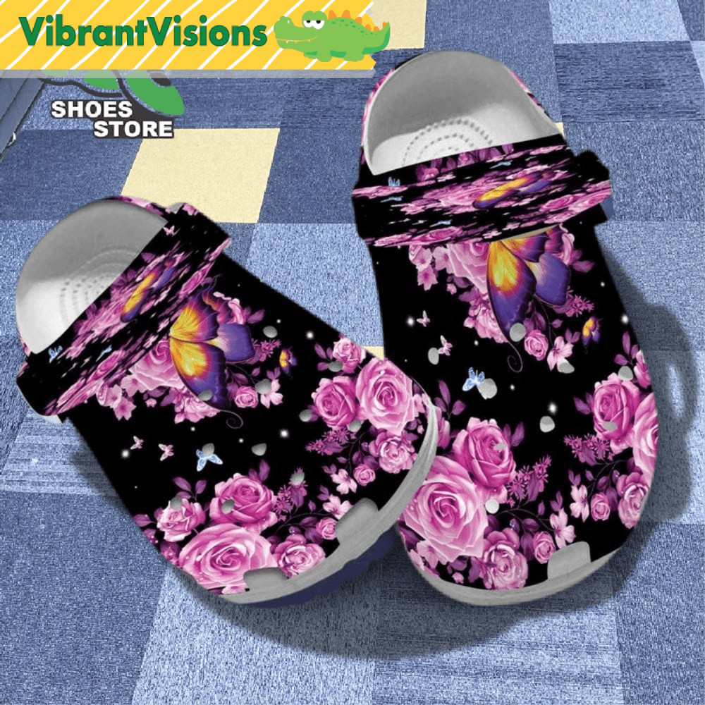 Butterfly And Pink Rose Design For Butterfly Lovers For Special Day Mothers Day Fathers Day Crocs S 0
