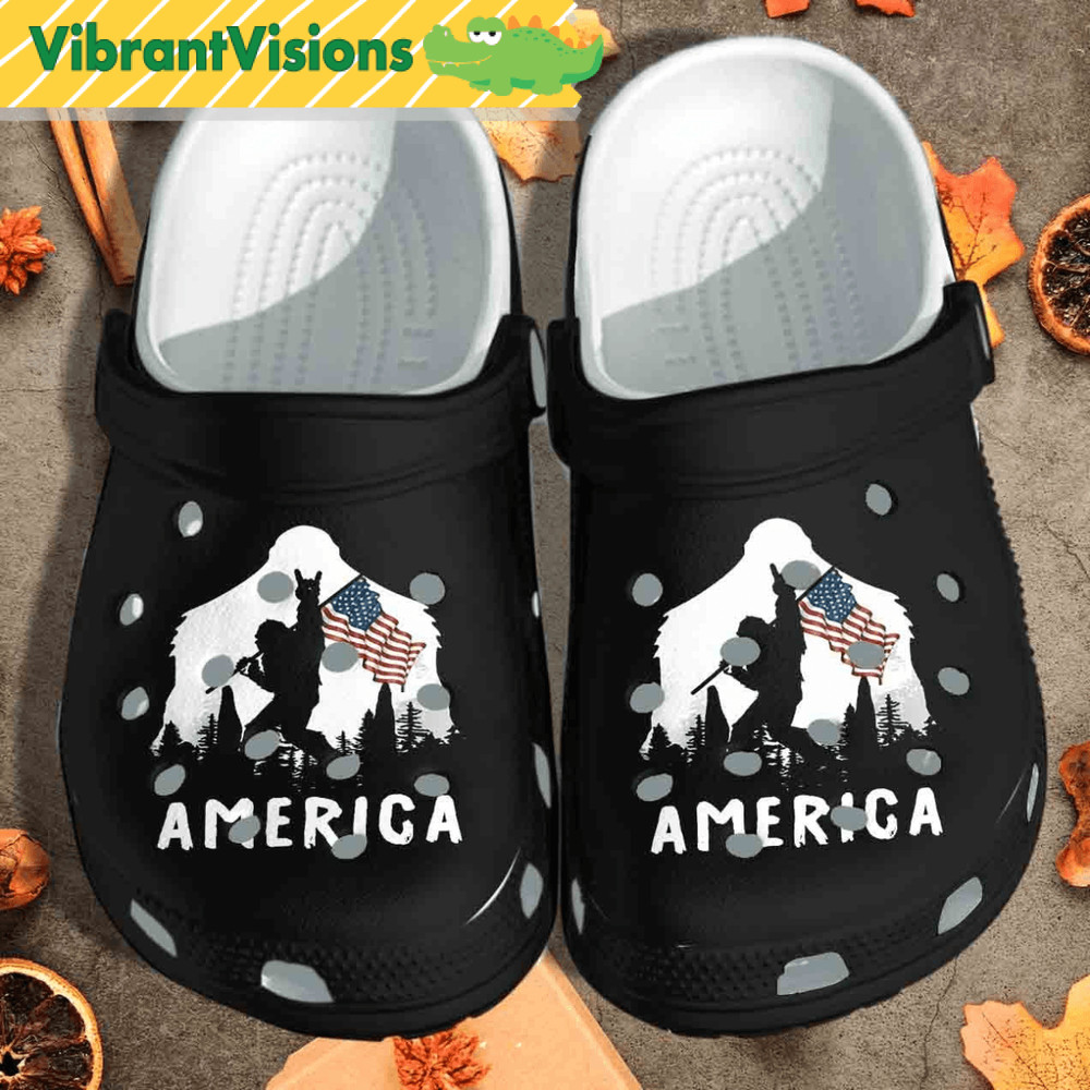 Bigfoot Holding Flag Shoes 4th Of July America Flag Crocs Clog Shoes 0