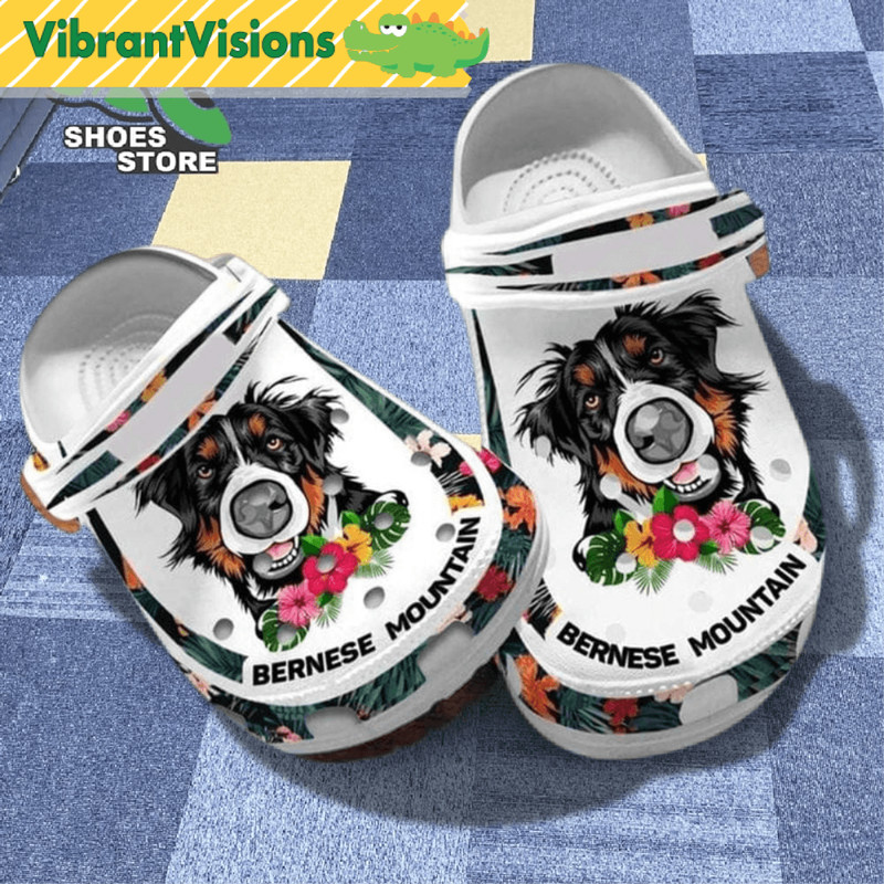 Bernese Mountains Slippers Dog Mom Hibiscus Flowers Crocs Shoes 0