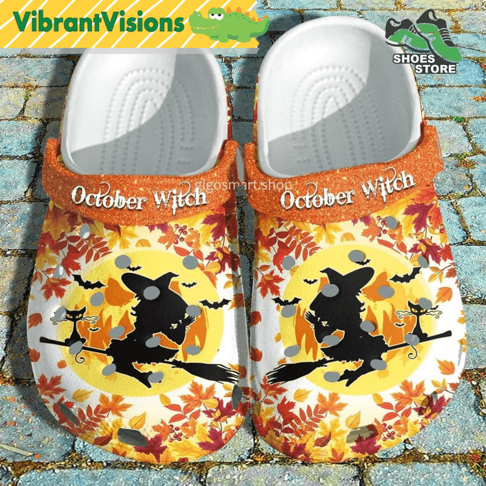 Autumn October Witch Crocs Shoes Glitter Moon Night Fall Crocs Shoes Thanksgiving 3