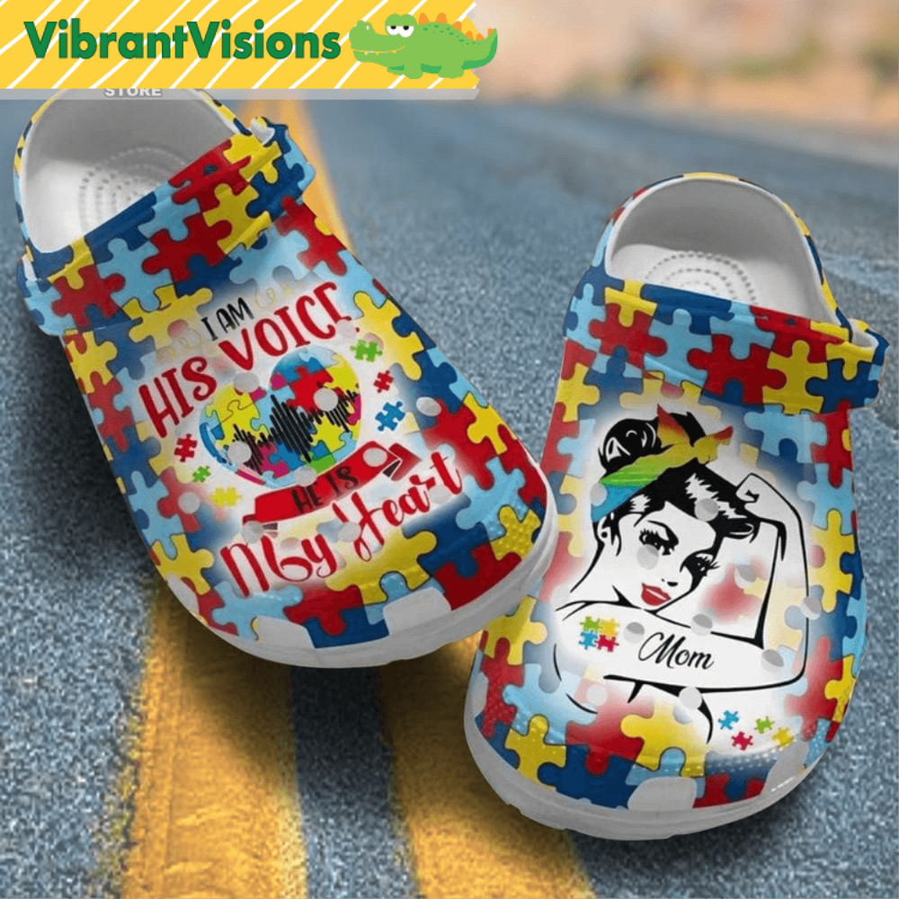 Autism Mom Heart I Am His Voice Mothers Day Summer For Autism Mom Crocs Shoes 3