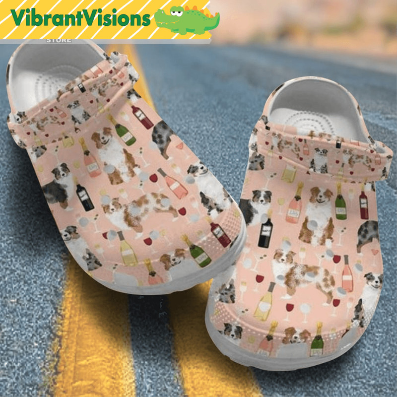 Australian Shepherd Shoes Wine Pattern Baby Dog Lover Funny Moment Australian Shepherd Crocs Shoes 3