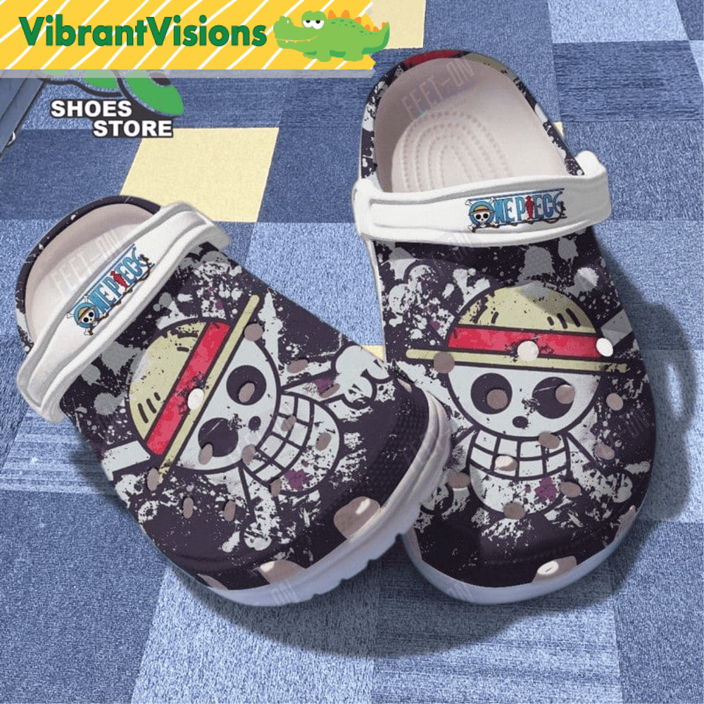 Anime One Piece Monkey D Luffy Icons WhitePurple Crocs Shoes 0