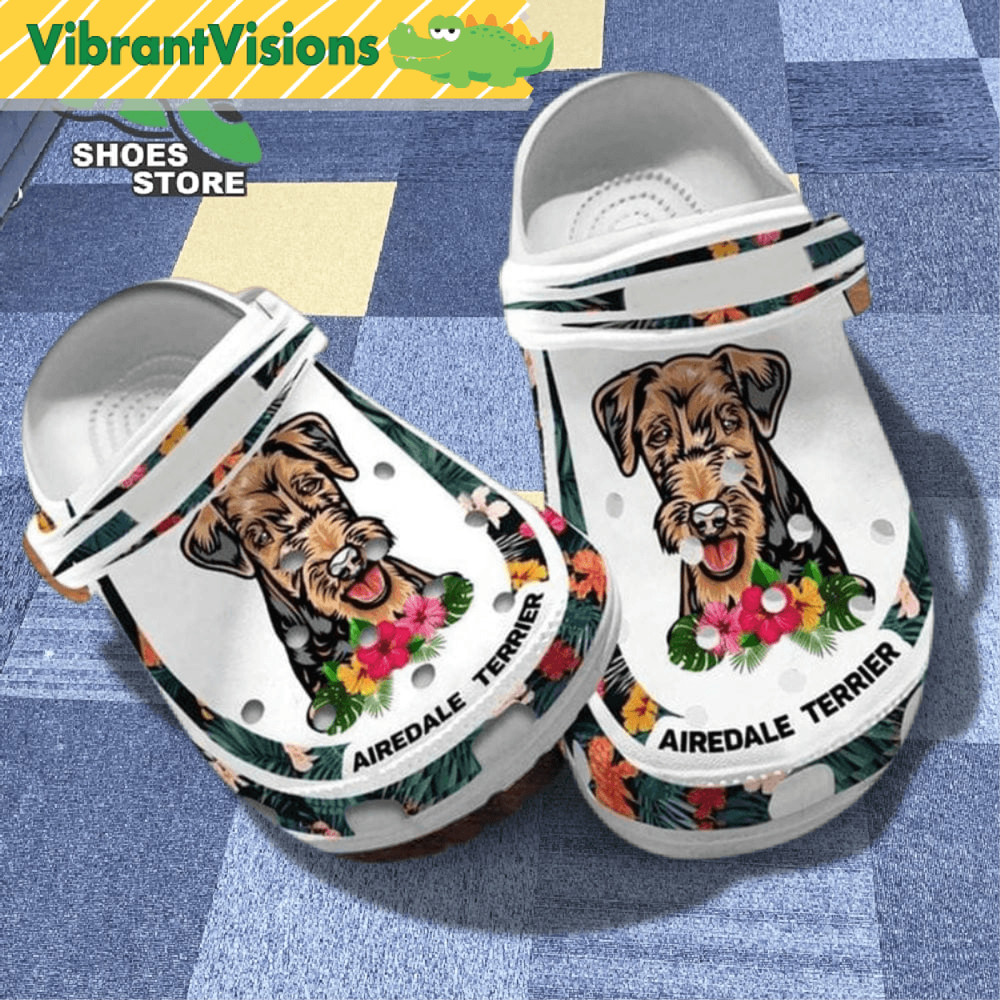Airedale Terrier Slippers Dog Mom Hibiscus Flowers Crocs Shoes 0