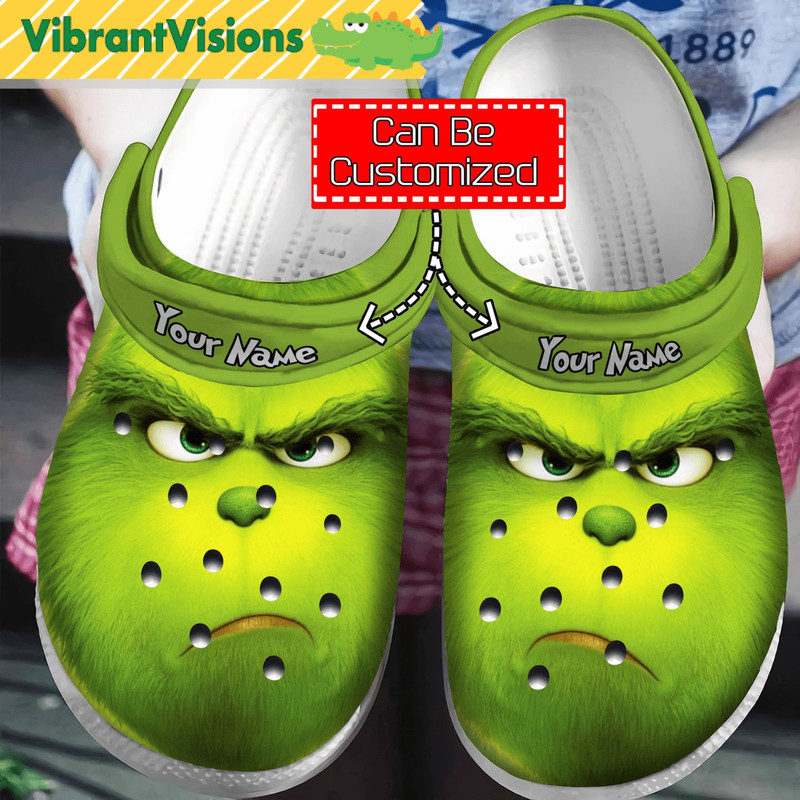 The Grinch Face Angry Christmas Custom Name Clogs Shoes 0