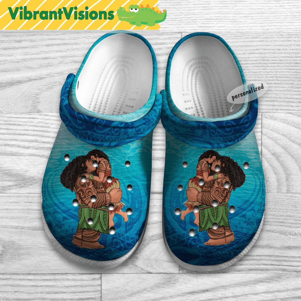 Moana And Maui Blue Sea Pattern Disney Graphic Cartoon Clogs 3