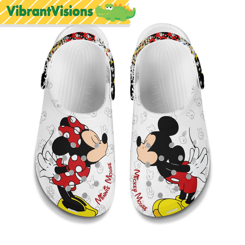 Mickey Minnie Kissing Full Print White Disney Graphic Cartoon Clogs 0